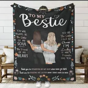To My Bestie Warm Fleece Blanket for Best Friends, Personalized Flannel Blanket, Lightweight Friendship Gift for Couch and Bedroom, Digital Print Soft Throw Blanket for All Seasons