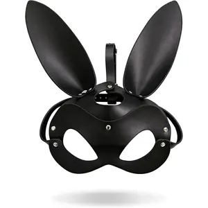 Black pu leather bunny mask leather rabbit catwoman masquerade party mask for cosplay halloween bunny costume accessory