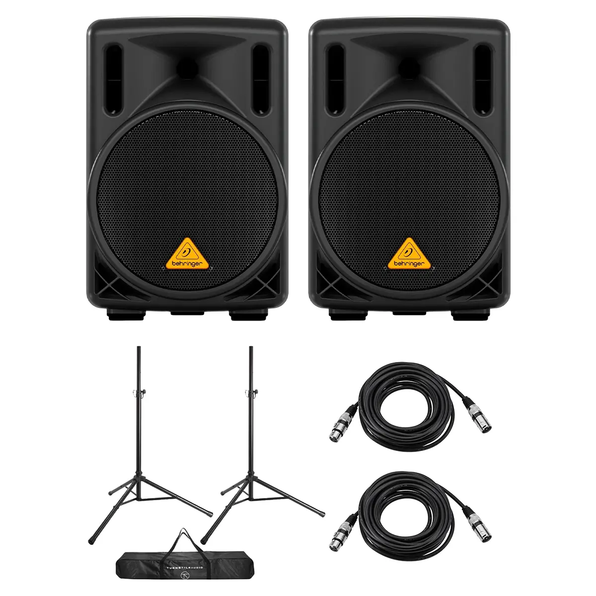 Behringer 2x Eurolive B208D 8" 200W Active PA Speaker, with Stands  Cables