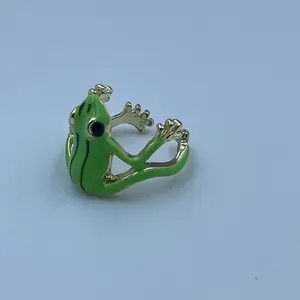 Lucky Leap Frog Ring -Cute Blue Green Frog Ring Adjustable Open Finger Ring Symbol of Energy and Good Fortune for Couples or Friendship