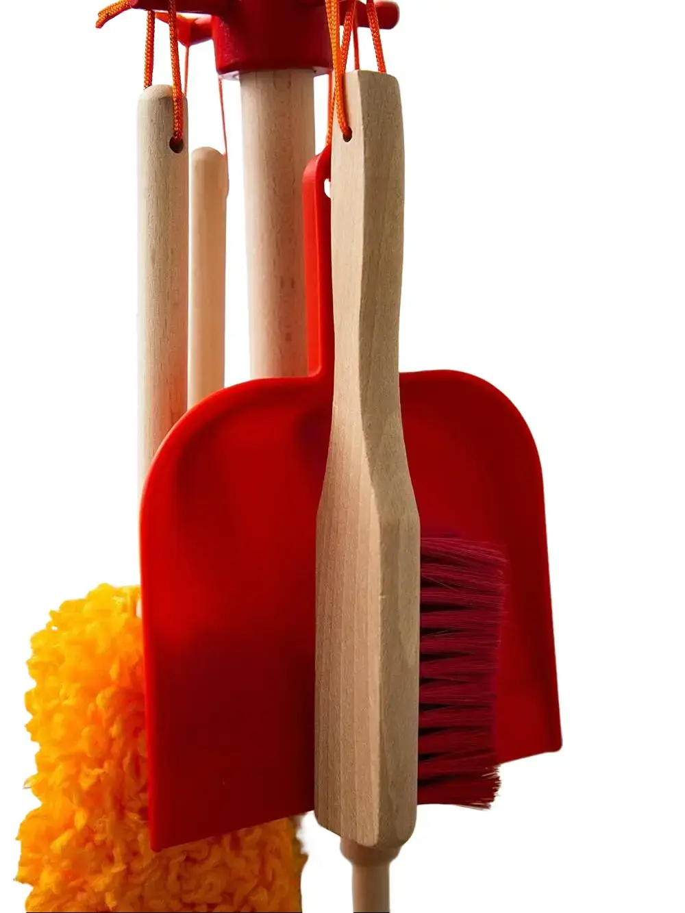 Wooden Detachable Kids Cleaning Set - Duster, Brush, Mop, Broom and Hanging Stand Play - Housekeeping Kit - STEM Toys for Toddlers Girls & Boys, Total 6 Pieces,Multi Color,10071