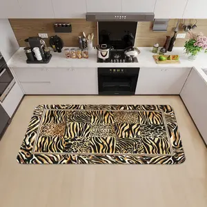 1pc Sexy Patchwork-Leopard Flannel 100% Polyester KITCHEN CARPET, stove light absorb light slip-safe, fold-flat space-save, water-rinse easy-care, no machine-wash fade-free