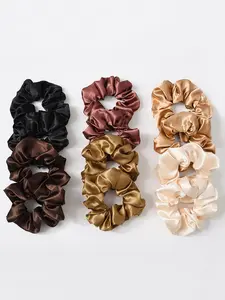 12pcs Satin Solid Color Scrunchie, Minimalist Solid Scrunchie, Casual Simple Plain Hair Accessories For Women
