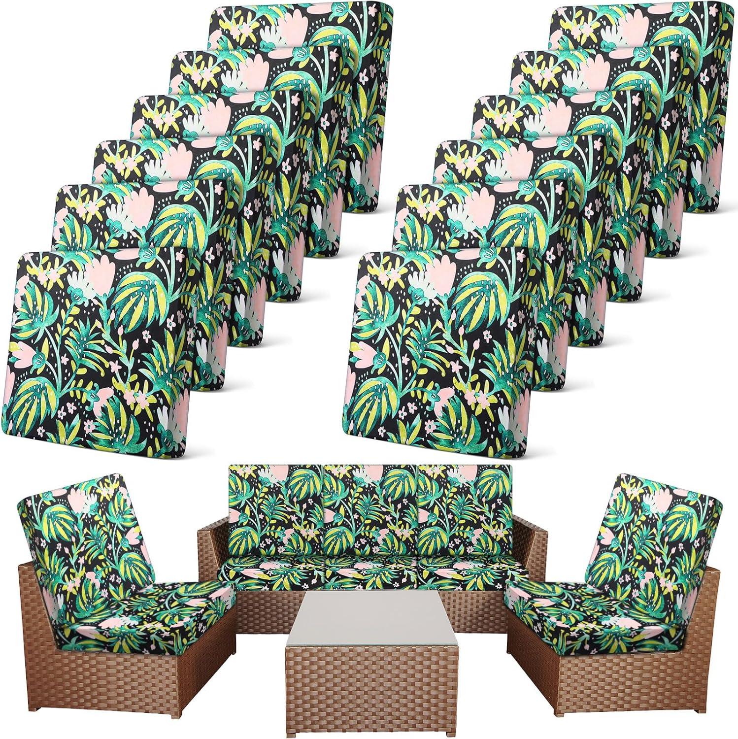 12/8/4Pcs Summer Patio Cushion Covers for Outdoor Patio Furniture & Indoor Sofa Cushions, Elastic Sofa Cover Sofa Slipcover Couch Covers Anti-Slip Sofa Seat Cover Replacement Sets for Summer Patio Decor