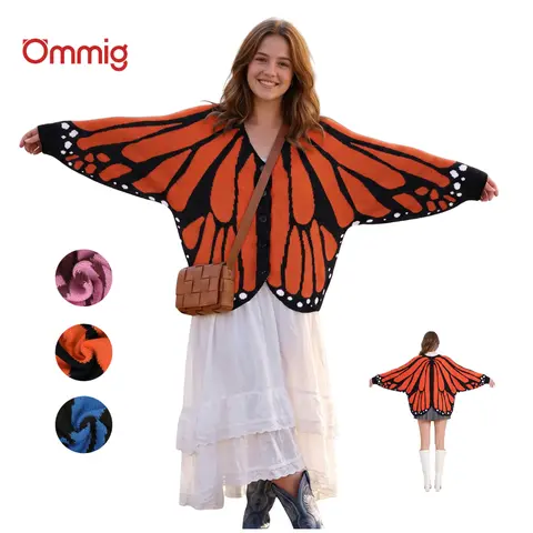 Ommig Women's Halloween Butterfly Wing Knit Cardigan Batwing Sleeve Sweater Coats for Pumpkin Season Outfits