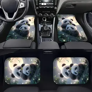 Luxury Panda Design Car Floor Mats 4-Piece Set - Car Accessories Universal Fit All-Weather Protection for Front and Rear Seats, Suitable for Sedans, Cars, SUVs, Vans - Durable Polyester Fiber Construction