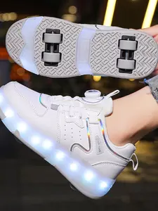 Teen Fashion Roller Skate Shoes, Breathable Lightweight Durable, Adjustable Straps, High-Quality Walking Shoes, Led Sneakers, Charging Light Design