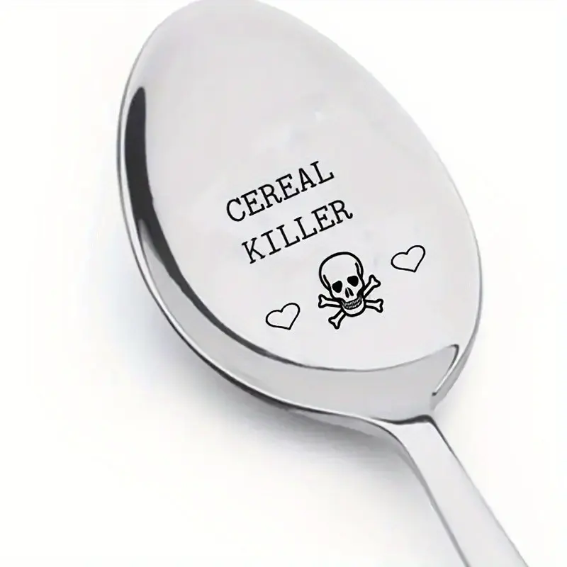Halloween Killer Letter Stainless Steel Spoon, Durable Coffee and Dessert Spoon, Heart Skull Carved, Easy Clean Home and Restaurant Utensil