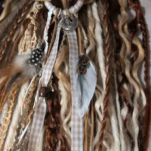 Western Romance Dreadlock Extensions with Feathers and Plaid Accents for Boho Style