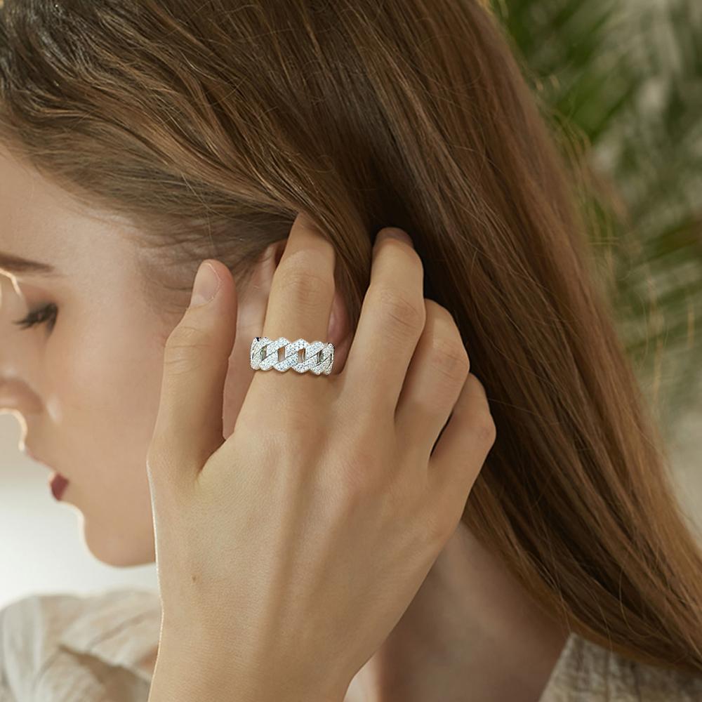 Certified Full Moissanite Diamond Cuban Rings for Men Women 100% 925 Sterling Silver Hip Hop Double Row Eternity Band Ring