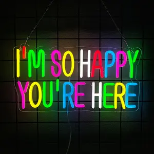I'm So Happy You're Here Neon Sign Letter Neon Lights up Signs    Light for Kids Room Welcome Signs for Classroom Home Business Wall Art Decor