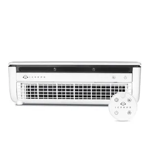 IceBox Cooling Mist Fan, Small Portable Fan with Evaporative Humidifier, For Desk or Wall Mount, 3 Speeds, 8.8oz/260ml Tank, 8-Hour Runtime per Charge, Remote, USB-C, IBCF200W, White/Gray