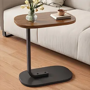 Modern C-Shaped Sofa Side Table & Coffee Table - Compact, durable wood & iron construction, 2 colors (black frame + walnut finish / white frame + wood finish) - Sturdy frame, suitable for living room, bedroom, RV & balcony décor.