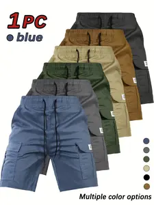 Men’s summer cargo shorts 3-piece set, durable polyester fabric, multi-pocket design, lightweight and breathable, straight-leg cut, suitable for outdoor activities and casual wear