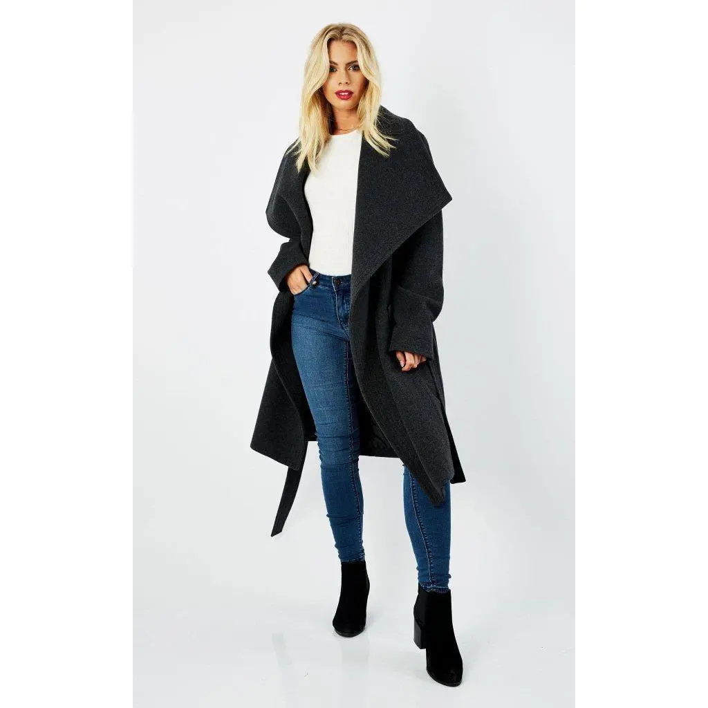 De La Creme Womens Wool Blend Large Lapel Duster Coat