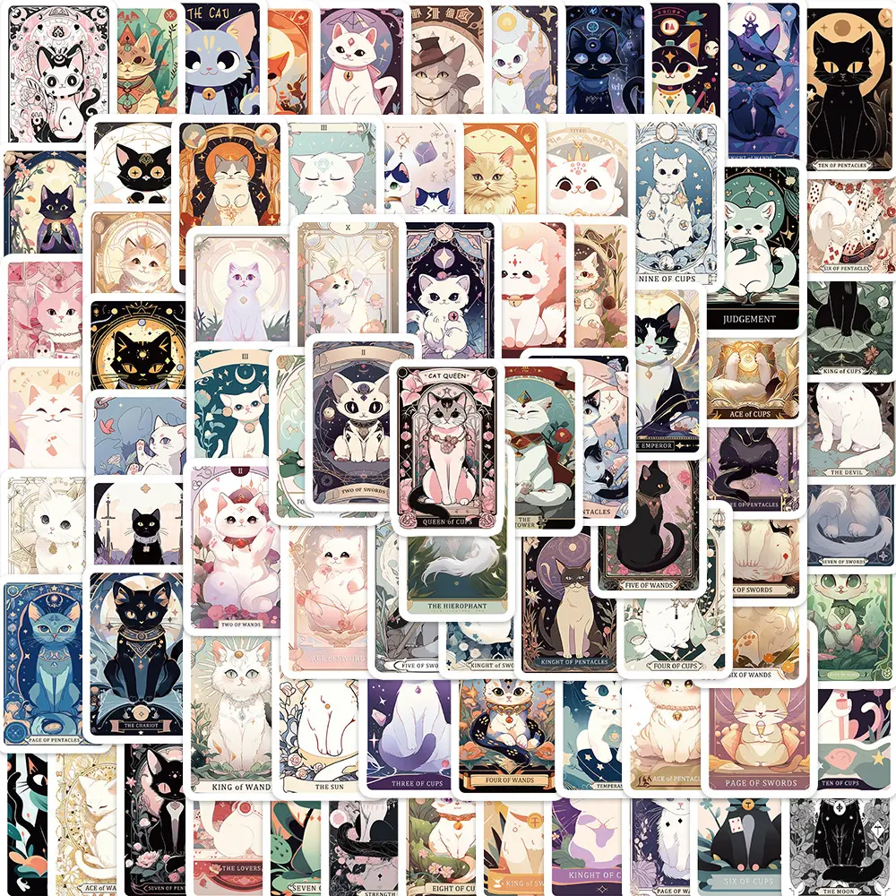 78 sheets of cat tarot stickers, DIY for decorating guitars, suitcases, notebooks, waterproof, removable, children's stickers, Stickers For Scrapbooking