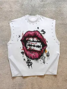 Men's Casual Vest, Background Graffiti Lip Print, Regular Fit, Fashion Versatile, Rebel Style, Daily Wear, Light Social