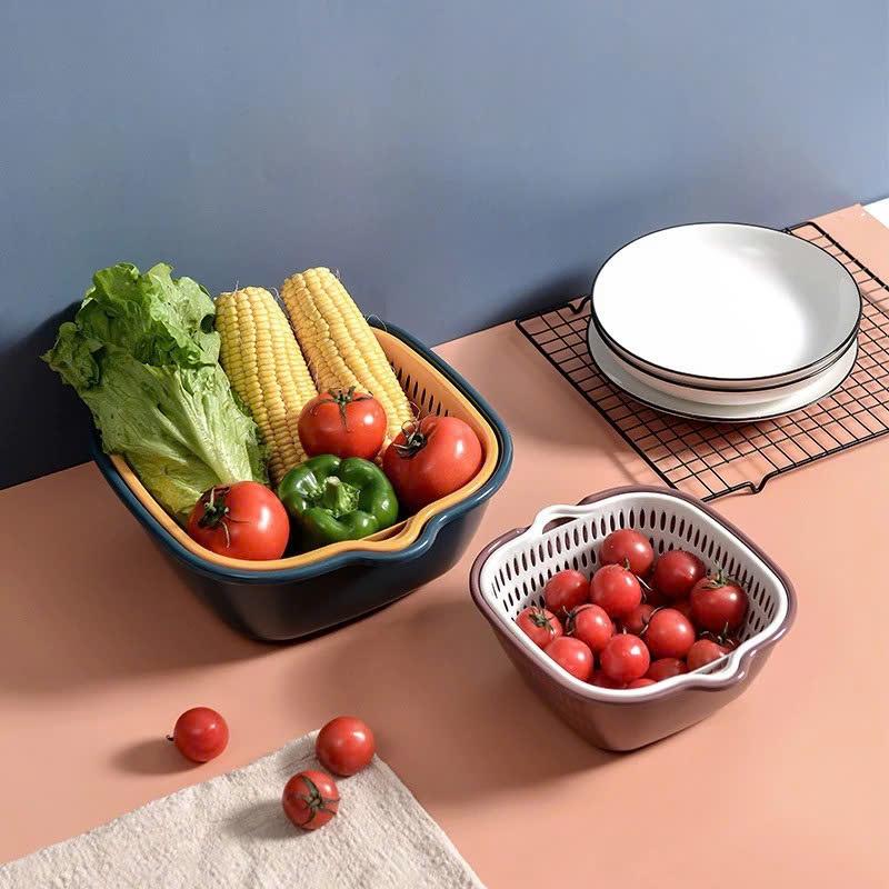 Rổ nhựa chữ nhật kèm chậu bộ 6 món Việt Nhật Babee