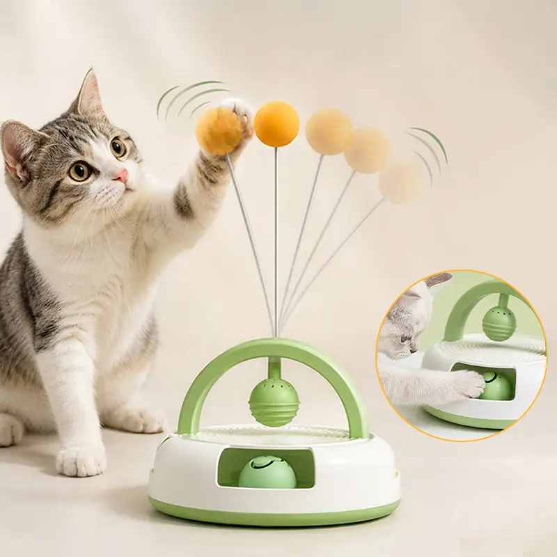 2-in-1 Interactive Cat Toys for Indoor Cats, Tumbler Teaser Wand & Track Ball Toy, Self-Play Cat Enrichment Toy for Kittens, Boredom Relief and Exercise, Interactive Cat Toy for Indoor Enrichment