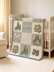 Wilderness Baby Blanket: Personalized Camping Patchwork Blanket Woven Cotton or Fleece Adventure Name Blanket Newborn Boy Outdoor Blanket