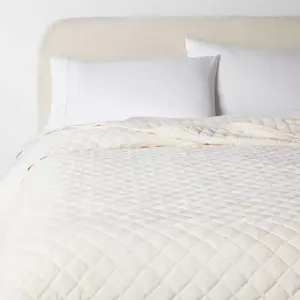 Full/Queen Luxe Diamond Stitch Velvet Quilt Ivory - Threshold: OEKO-TEX Certified, Machine Washable, Year-Round Comfort