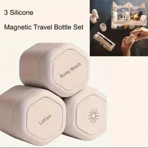 3 Magnetic Travel Containers Set with Labels, Durable Plastic Body Care Capsules, Storage Bottles, Leakproof and Spill Proof, Compact Portable for Gym, Travel, Daily Use