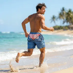 Mens Funny Fake Denim Swim Trunks with Compression Liner & Phone Pocket | 3D Jorts Pixel Butt Novelty Board Shorts Anti-Chafe Beachwear Party Gag Gift for Him