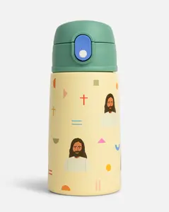 Jesus Water Bottle - 13.5oz Stainless Steel Drinkware with Silicone Straw, Lightweight, Durable, BPA-Free, Faith-Filled Reminder Mug Tumbler, Portable & Reusable, Washable