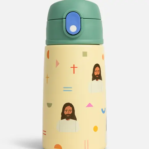 Jesus Water Bottle - 13.5oz Stainless Steel Drinkware with Silicone Straw, Lightweight, Durable, BPA-Free, Faith-Filled Reminder Mug Tumbler, Portable & Reusable, Washable