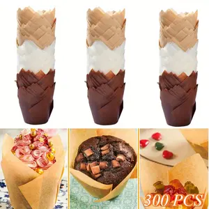 300PCS Tulip Cupcake Liners, Muffin Liners Holders for Baking Cups, Greaseproof Cupcake Wrappers in Standard Size, Classic Parchment Paper Cupcakes Liner for Party, Christmas