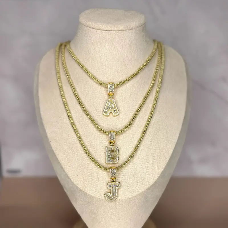 14K Gold Plated Initial Letter Moon Ice Necklace