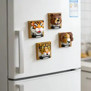 DIY Animal Head Series Building Blocks Set, Plastic Magnet Refrigerator Stickers, Cute Creative Home Decor, Holiday Gift