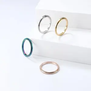 FINREZIO 4PCS Stainless Steel Fidget Rings for Women Men 2/4mm Spinner Rings for Anxiety Relief Items Sandblast Glitter Finish Size 5-9 Daily Jewelry