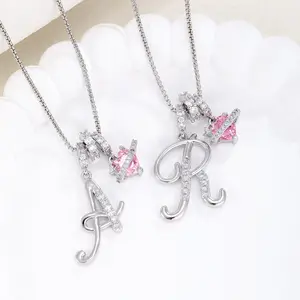 Meraki 26 English Letters Heart Flower Artificial Gemstone Necklace, Girlish Light Luxury Cream-Style Jewelry, Initial Bracelets