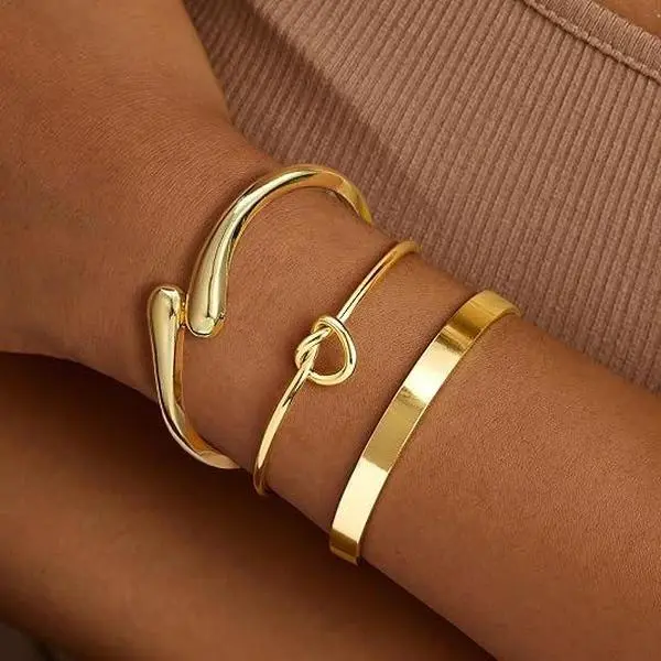 TEWIKY Women's Chunky Gold Bangle Set, Layered Stackable Statement Cuffs, Hypoallergenic Fashion Jewelry for Outfits, Christmas Gift Idea, Accessories For Outfit