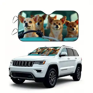 1pc Car Windshield Sunshade with Cute Chihuahua Dog & Design - Portable Foldable Canopy for Pet-Friendly Vehicles, Dog Car Accessories, Fits All Cars, SUVs, (Easy Install, Durable Sun Shade Fabric)