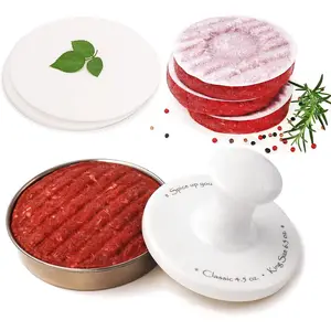 Burger Press 5" Hamburger Press Patty Maker | Patty Press Burger Mold Ring | with 100 Patty Papers | Porcelain Smasher Stainless Steel Shaper Smash for Meat Beyond Veggie Turkey Vegan Beef