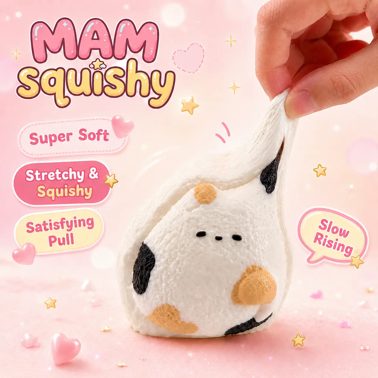 MAM Floof Animal Crew Sleepy Calico Cat Taba Squishy - Slow-Rising Fidget Toy, Soft Sensory Stress-Relief Item, Cute Collectible Plush Figure