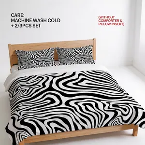 2/3 Piece Abstract Black & White Swirl Printed Duvet Cover Set, Modern Zebra Wave Series Printed Bedding Set, Zipper Design, Soft and Breathable Personalized Bedding Set (No Insert), Suitable for Twin/Full/Queen Size Beds in Bedroom