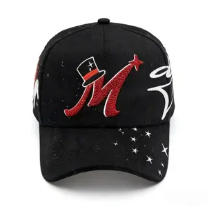 Meikeduo DANDY letter M embroidered adjustable baseball cap with curved brim and rhinestones, Uncle Beard style