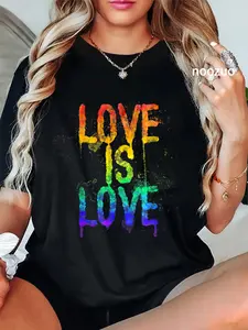 100% Cotton Unique Hand Drawn Love Is Love Rainbow Gay Pride Queer Proud T-Shirt