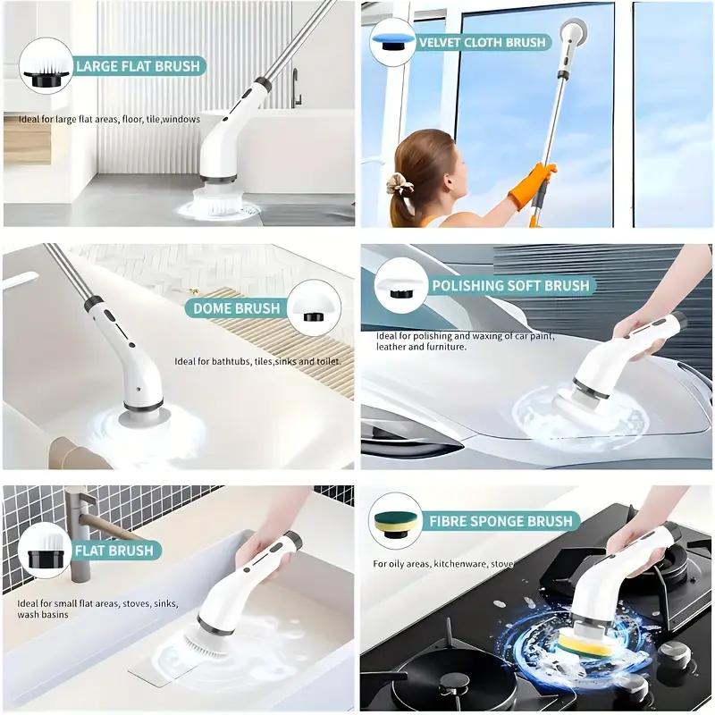 Electric Spin Scrubber, Cordless Shower Scrubber with 8 Scrub Brush, 2 Speed with Adjustable Extension Handle,  Power Scrubber for Bathroom Bathtub Tile Floor