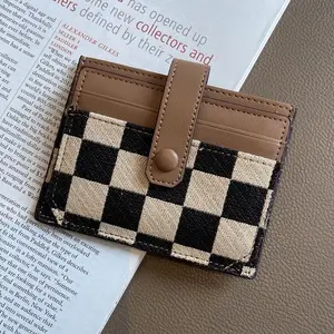 Modern Women's Plaid Canvas Wallet - Faux Leather Zippered Card Holder & Coin Purse, Easy-Clean