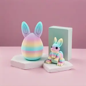 1pc 3D-Printed Easter Egg (Containing a Little Bunny) — Home & Office Desktop Ornament | Surprise Gift Egg | Articulated Flexible Fidget | An Ideal Gift for Easter, Children's Day, and Mother's Day