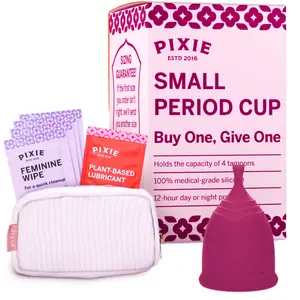 Pixie Cup - Soft, Safe, Reusable Menstrual Cup - Ranked 1 for The Best Tampon Alternative - 100% Medical-Grade Silicone Period Cup for Feminine Care - Buy One We Give One (Small, Plum)
