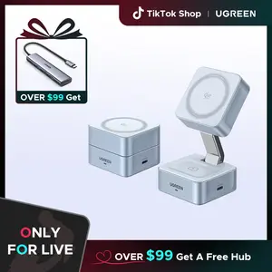 【LIVE ONLY】UGREEN 25W Magflow Wireless Charger 2-in-1 Magnetic Charging Station for iPhone 17/16/15/14/13/12 Pro Max, Fast Qi2 Certified Foldable Stand with USB-C Port, Compatible with AirPods, Dual Device Charging,TikTokShopholidayhaul