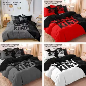 Valentine's Day 3-Piece Soft Breathable Polyester Sheet Set, Crown Pattern, Includes 1 Fitted Sheet and 2 Pillowcases, Breathable Duvet Set, Soft Bedding Sets