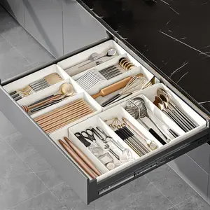 Expandable Storage Box, Kitchen Drawer Organizer, Detachable Plastic Tray Dividers, Deep Cabinet Drawers, Space Saving Container