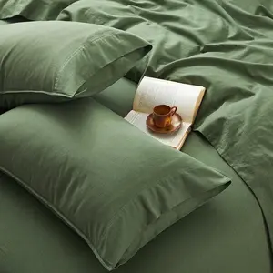 4 count  Linen Sheets Full Size,   Linen from Normandy, Breathable Forest Green Bed Sheets Full Sheet Set with 16 Inch Deep Pocket, 1 Flat Sheet, 1 Fitted Sheet, 2 Pillowcases