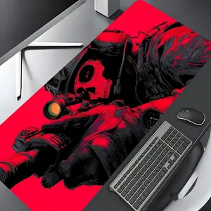 Red Tactical Skull Soldier Pattern Large Gaming Mouse Pad, Washable Rubber Extended Desk Mat with Non-Slip Base, Girly Aesthetic Home Office Decor, Mouse Pads for Desk, Christian Gifts for Women